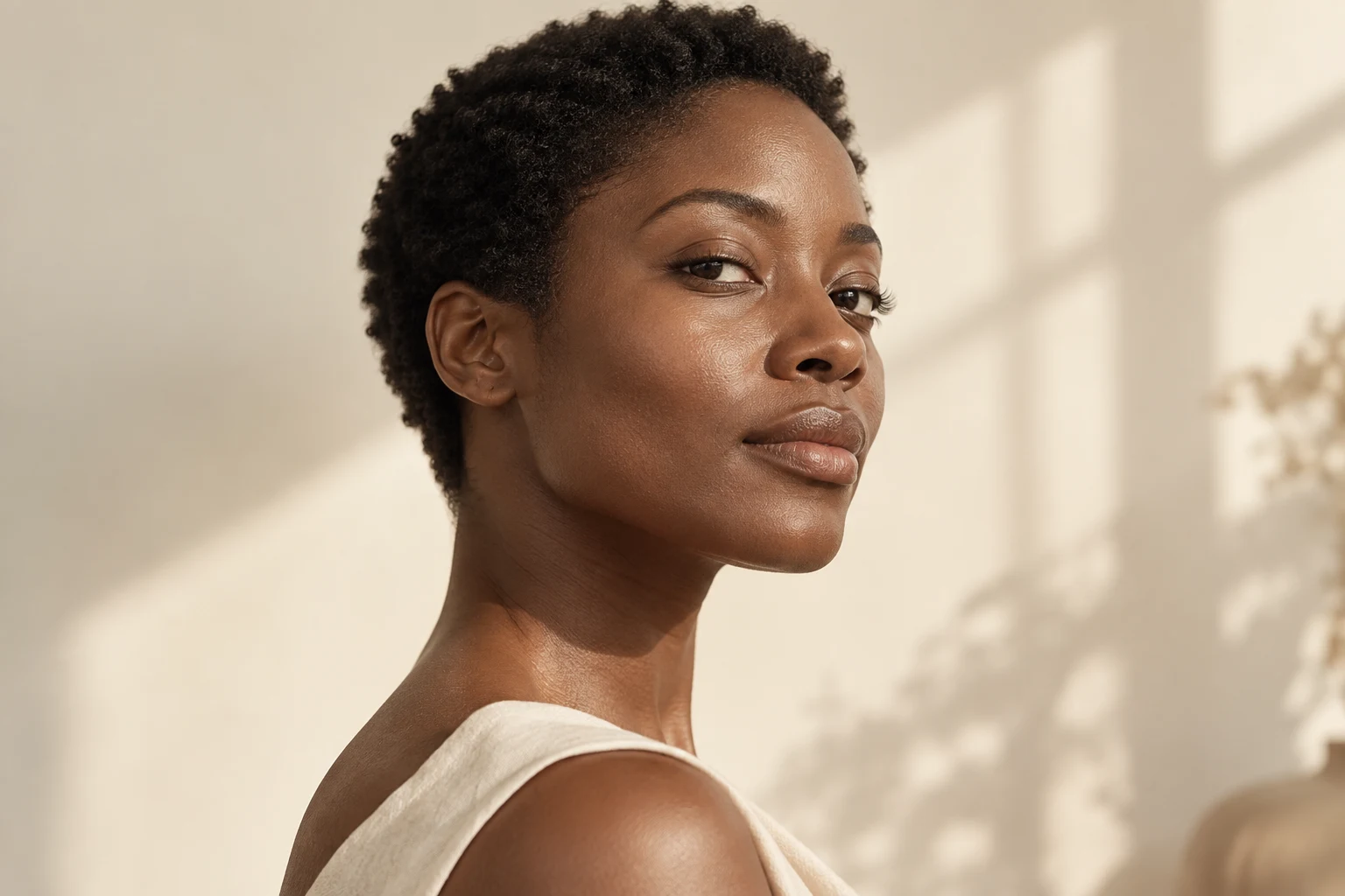 Editorial three-quarter portrait showing cheek and jaw contours